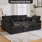 Canapé Whisen multifonctionnel en chenille avec pouf modulaire, ports USB et support de téléphone
