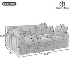 Canapé Whisen multifonctionnel en chenille avec pouf modulaire, ports USB et support de téléphone