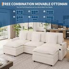 Canapé modulaire en chenille en forme de U de 274 cm, 3 places avec pouf mobile et porte-gobelet, sectionnel pour salon