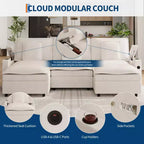 Canapé modulaire en chenille en forme de U de 274 cm, 3 places avec pouf mobile et porte-gobelet, sectionnel pour salon