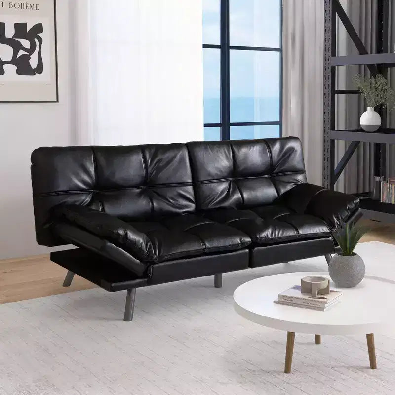 Dyonery 71 Divano Letto Convertibile Futon con Memory Foam, Divanetto Moderno per Soggiorno, Braccioli Schienale Regolabili, Ecopelle - Nero