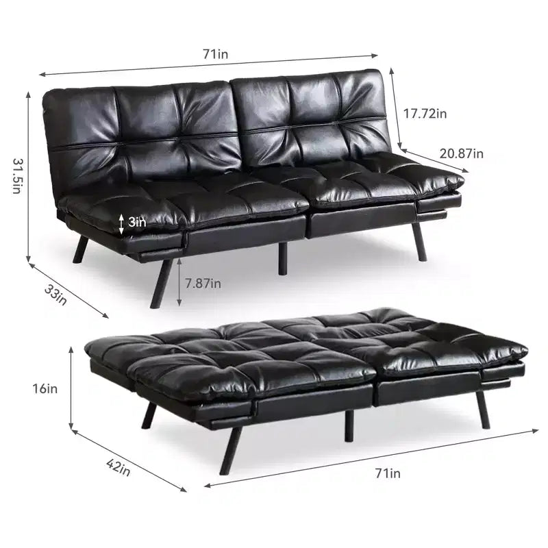 Dyonery 71 Divano Letto Convertibile Futon con Memory Foam, Divanetto Moderno per Soggiorno, Braccioli Schienale Regolabili, Ecopelle - Nero