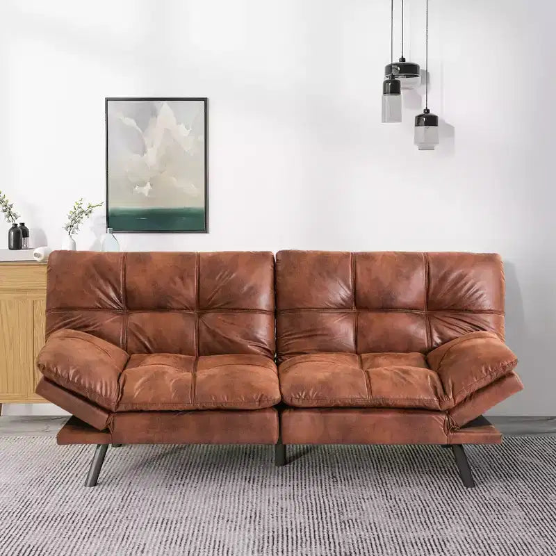 Dyonery 71 Divano Letto Convertibile Futon con Memory Foam, Divanetto Moderno per Soggiorno, Braccioli Schienale Regolabili, Ecopelle - Nero
