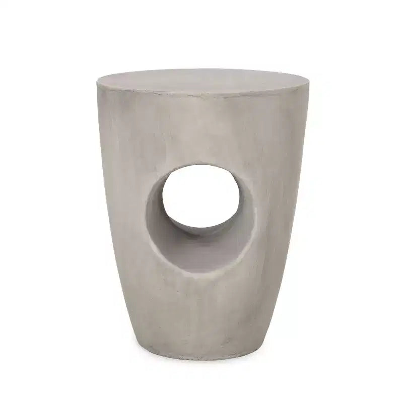 NAYSAYE Patio End Table Sirius Side Table with Round Drum Design for Outdoor Use, Gray, 14.5*14.5*18.5