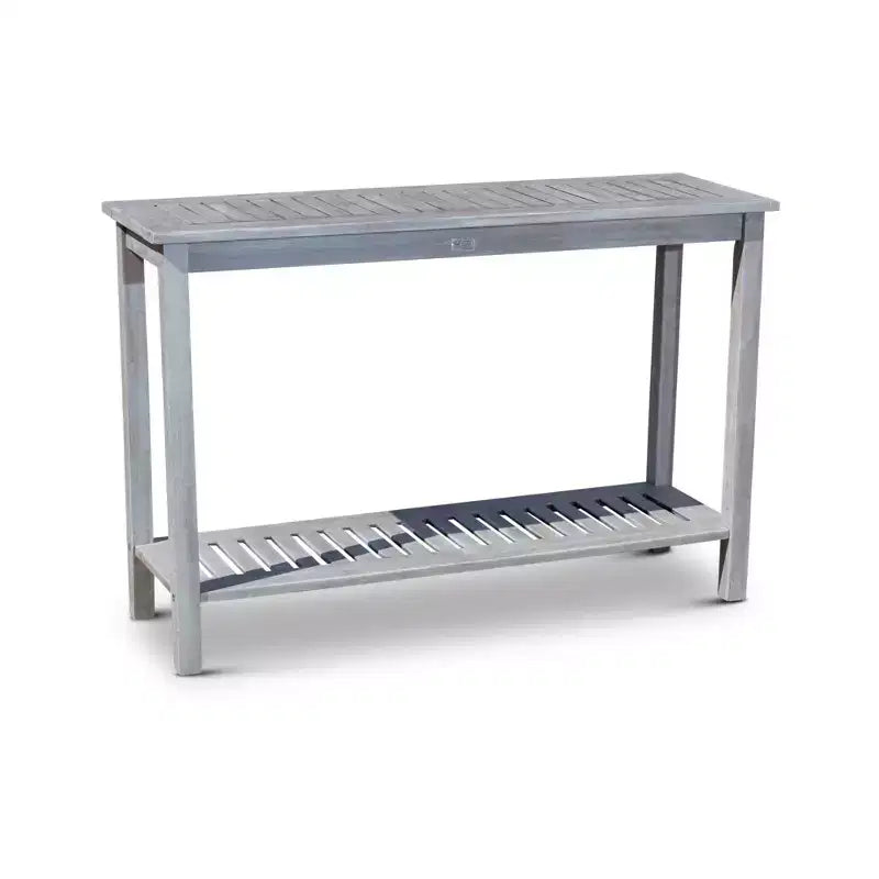 NAYSAYE Patio End Table Eucalyptus Console Table with Two Shelves for Outdoor Entertaining Use, Gray, 16*48*32