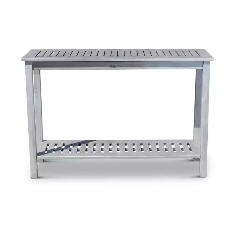 NAYSAYE Table d'appoint de patio en eucalyptus avec deux étagères pour l'extérieur, gris, 16*48*32