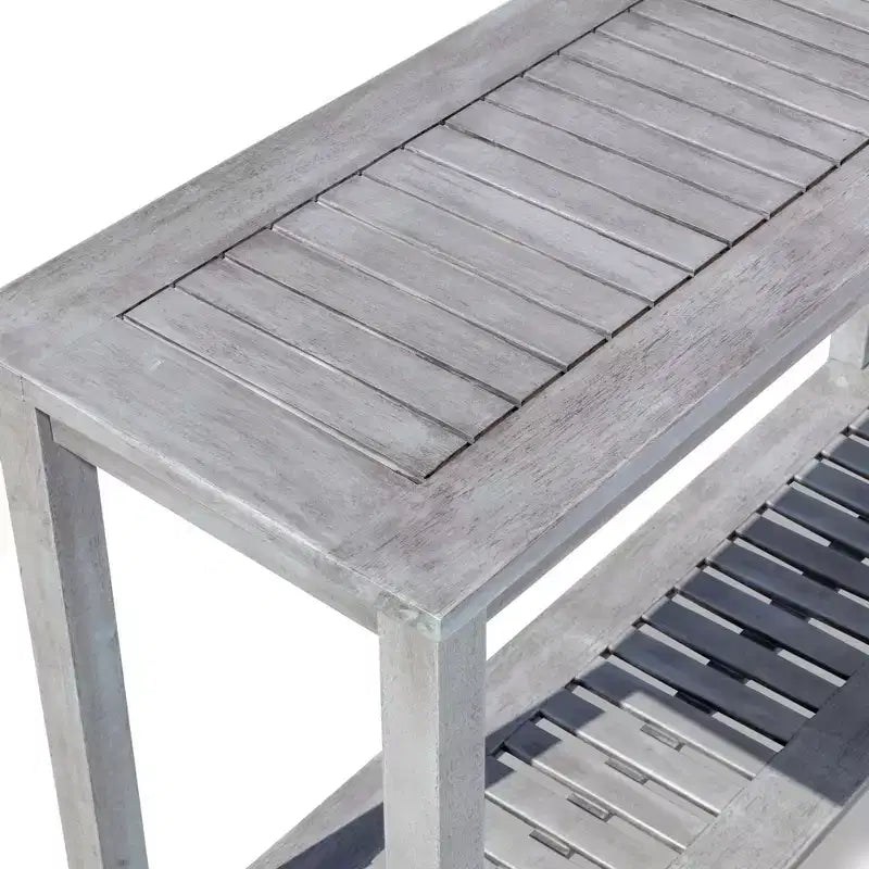NAYSAYE Table d'appoint de patio en eucalyptus avec deux étagères pour l'extérieur, gris, 16*48*32