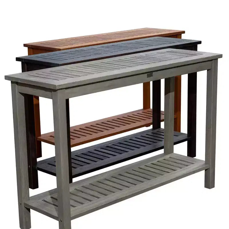NAYSAYE Table d'appoint de patio en eucalyptus avec deux étagères pour l'extérieur, gris, 16*48*32