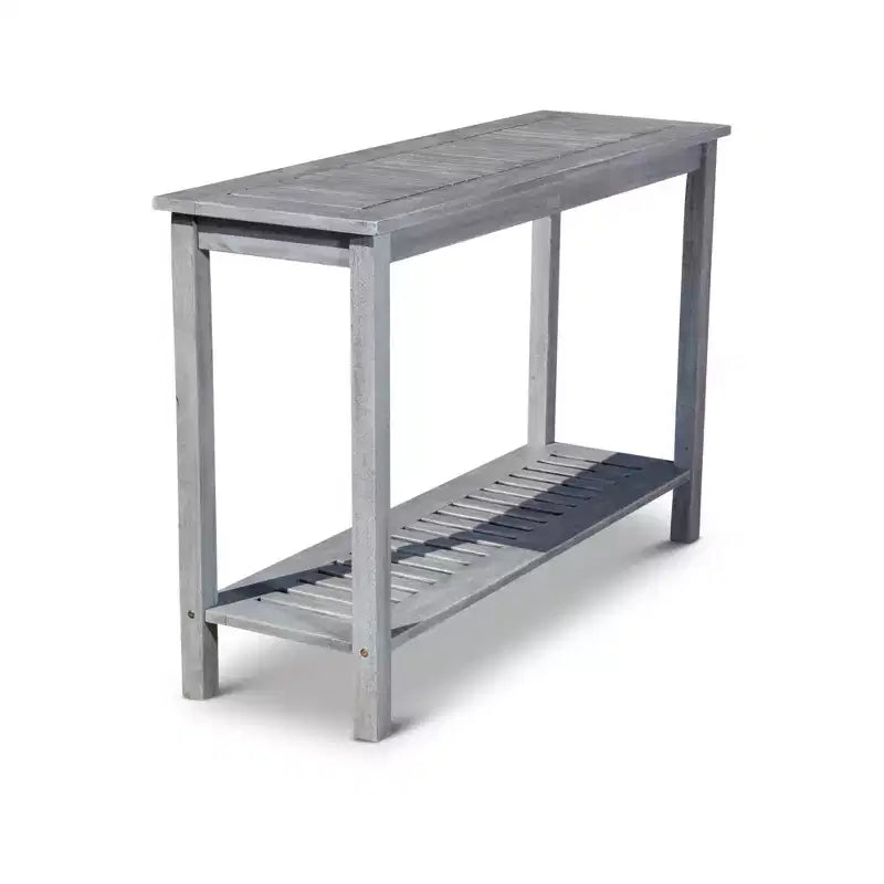 NAYSAYE Table d'appoint de patio en eucalyptus avec deux étagères pour l'extérieur, gris, 16*48*32