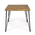 NAYSAYE Patio End Table Industrial Wood and Metal Dining Table with Slat Paneling for Outdoor Use, Beige, 32.5*32.5*29