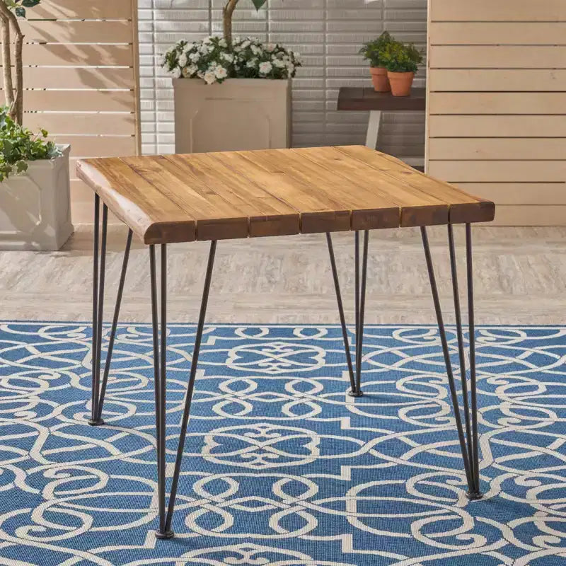 NAYSAYE Table d'appoint de patio industrielle en bois et métal avec lattes pour l'extérieur, beige, 32,5*32,5*29