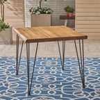 NAYSAYE Table d'appoint de patio industrielle en bois et métal avec lattes pour l'extérieur, beige, 32,5*32,5*29