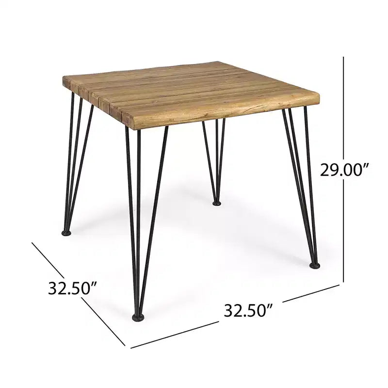 NAYSAYE Table d'appoint de patio industrielle en bois et métal avec lattes pour l'extérieur, beige, 32,5*32,5*29