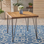 NAYSAYE Table d'appoint de patio industrielle en bois et métal avec lattes pour l'extérieur, beige, 32,5*32,5*29
