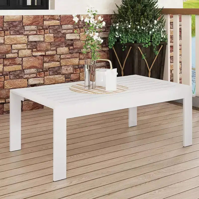 NAYSAYE Table d'appoint de patio Table basse tout temps en aluminium avec plateau en composite bois-plastique pour usage extérieur, blanc, 39*26*6