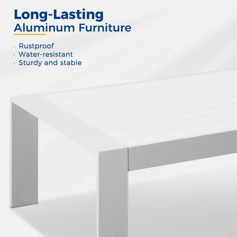 NAYSAYE Table d'appoint de patio Table basse tout temps en aluminium avec plateau en composite bois-plastique pour usage extérieur, blanc, 39*26*6
