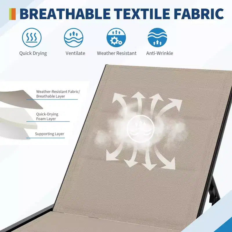 Set di 3 sedie a sdraio da patio con tavolino, sedie a sdraio regolabili con ruote, set di 3 sdraio da esterno per piscina