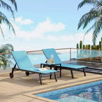 Set di 3 sedie a sdraio da patio con tavolino, sedie a sdraio regolabili con ruote, set di 3 sdraio da esterno per piscina