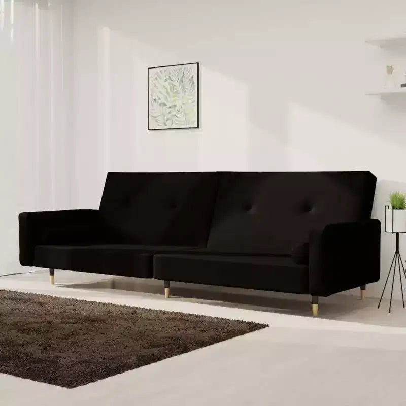 vidaXL Divano letto a 2 posti con due cuscini in velluto nero - Nero