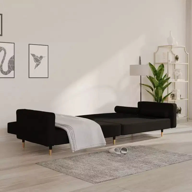vidaXL Divano letto a 2 posti con due cuscini in velluto nero - Nero