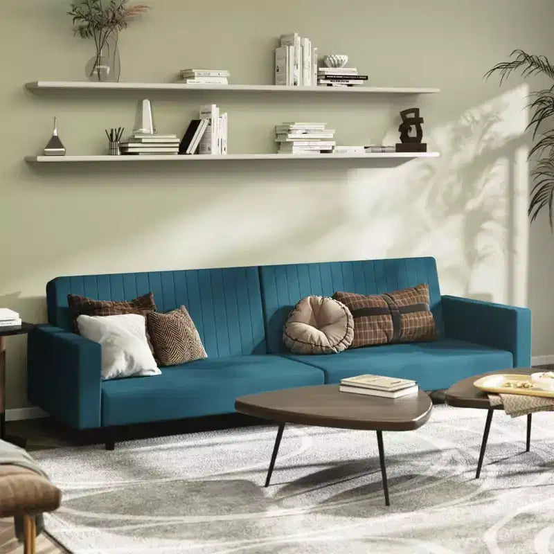 vidaXL Divano letto a 2 posti in velluto blu - Divanetto trasformabile per soggiorno, dormitorio, ufficio - Letto imbottito con struttura in legno, misura singola