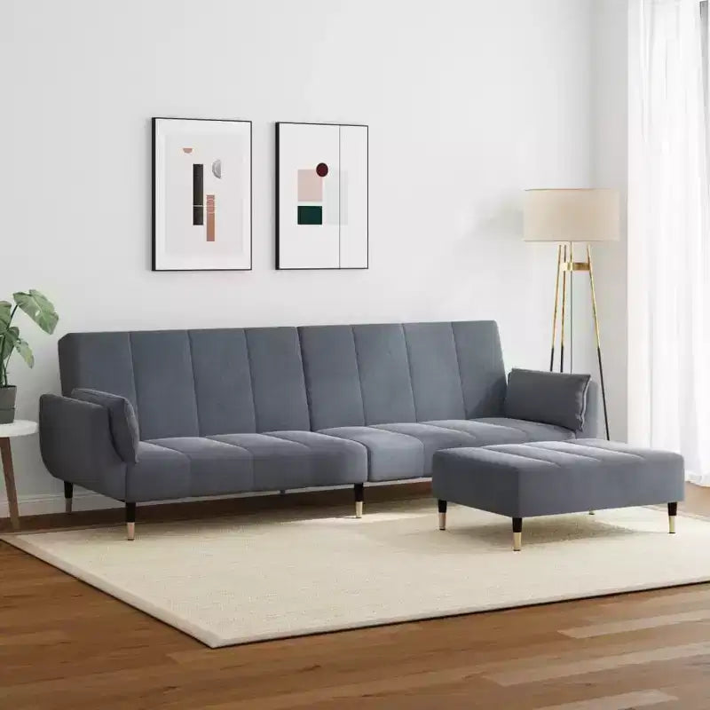 vidaXL Canapé-lit gris foncé Polyester, bois, plastique, mousse 2 places