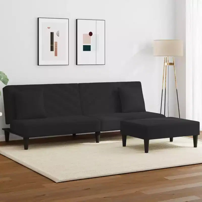 vidaXL Set Divano Letto Convertibile in Velluto Nero con Pouf e Cuscini - Daybed/Letto Singolo Moderno 2-in-1 da 200 cm per Soggiorno, Lounge