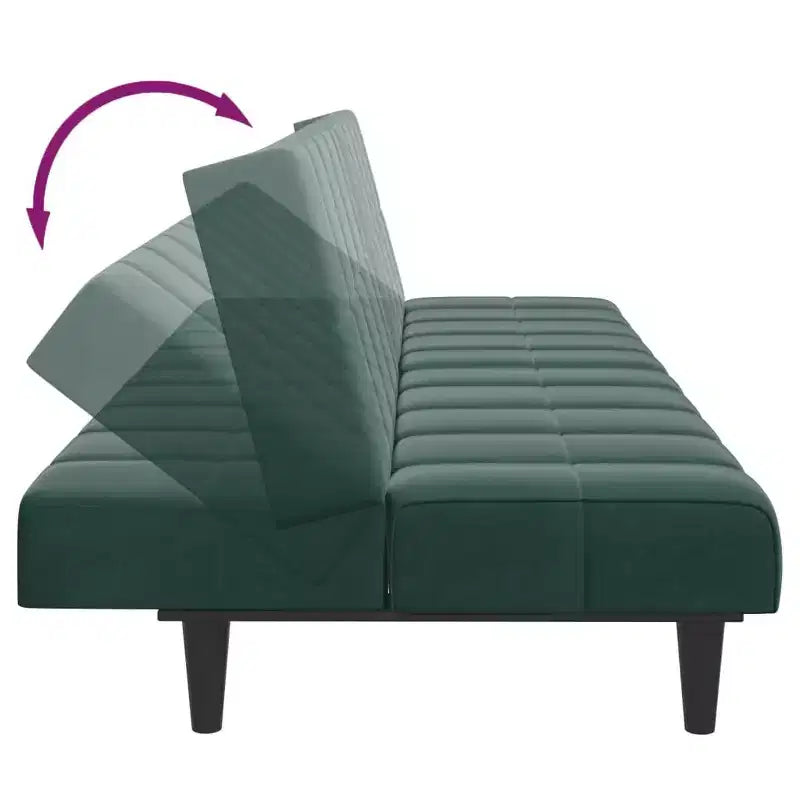 vidaXL Canapé-lit 2 places pliable en velours vert foncé, bois, mousse, plastique