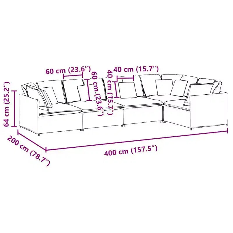 Set divani modulari vidaXL - Velluto grigio scuro - Mobili moderni per soggiorno e salotto - Struttura in metallo e legno - 157,5 x 78,7 - Uso interno