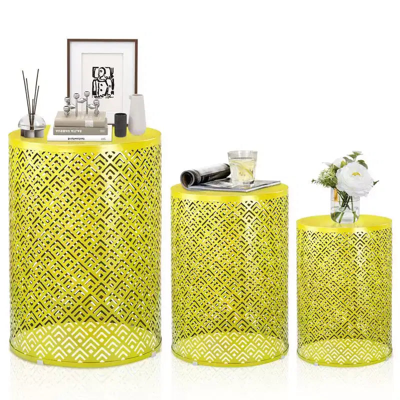 Karl Home Outdoor Yellow Round Metal Stackable Side TableSet of 3