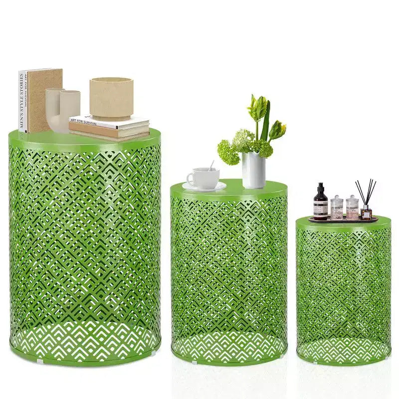 Karl Home Outdoor Green Round Metal Stackable Side TableSet of 3