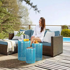 Karl Home Tavolino rotondo impilabile in metallo blu da esterno Set di 3 pezzi