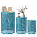 Karl Home Outdoor Blue Hollow-Carved Metal Stackable Side TableSet of 3