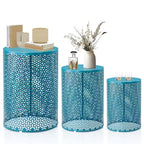 Karl Home Outdoor Blue Hollow-Carved Metal Stackable Side TableSet of 3