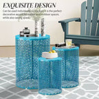 Karl Home Table d'appoint empilable en métal ajouré bleu pour l'extérieur, lot de 3