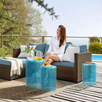 Karl Home Table d'appoint empilable en métal ajouré bleu pour l'extérieur, lot de 3