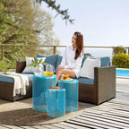 Karl Home Table d'appoint empilable en métal ajouré bleu pour l'extérieur, lot de 3
