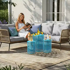 Karl Home Table d'appoint empilable en métal ajouré bleu pour l'extérieur, lot de 3