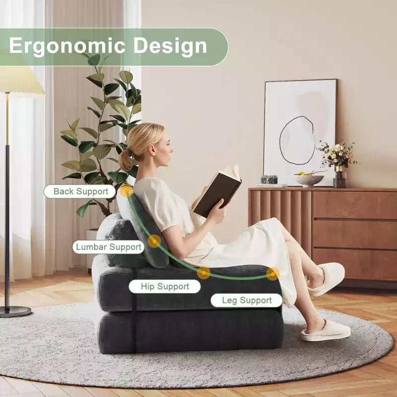 Divano letto pieghevole, Futon, Divano pieghevole da terra per soggiorno, Poltrona letto convertibile con cuscino materasso pieghevole e schienale