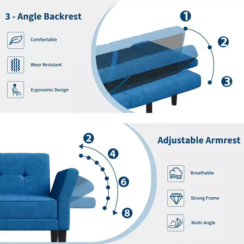 Canapé-lit futon convertible GustoWave 89 - Dossier et accoudoirs réglables pour salon, chambre ou appartement
