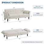 Canapé-lit futon convertible GustoWave 89 - Dossier et accoudoirs réglables pour salon, chambre ou appartement