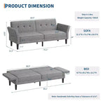 Canapé-lit futon convertible GustoWave 89 - Dossier et accoudoirs réglables pour salon, chambre ou appartement