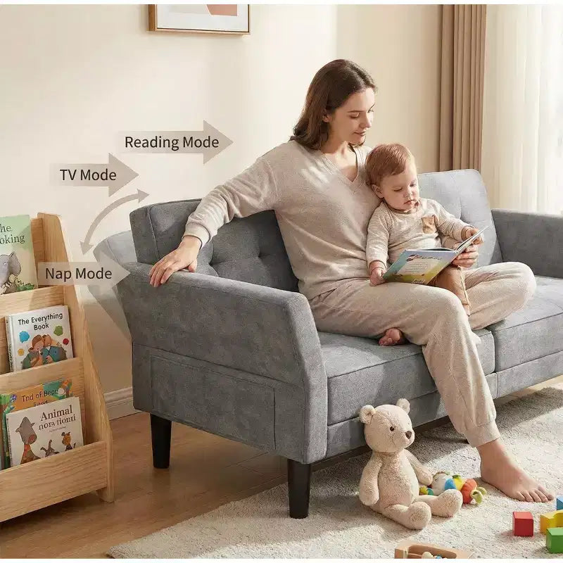Canapé-lit futon convertible GustoWave 89 - Dossier et accoudoirs réglables pour salon, chambre ou appartement