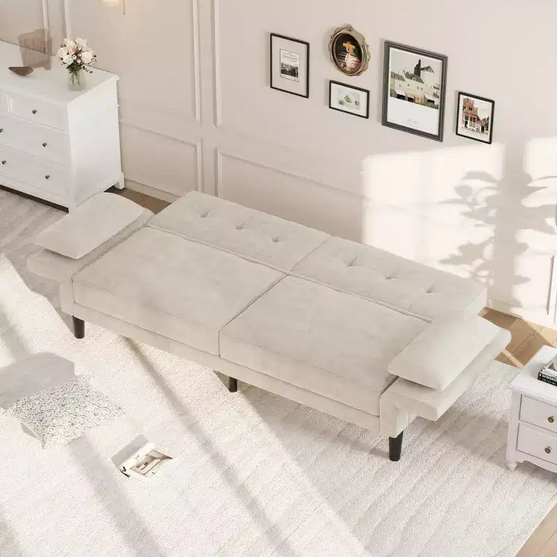 Canapé-lit futon convertible GustoWave 89 - Dossier et accoudoirs réglables pour salon, chambre ou appartement