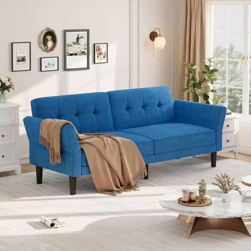 Canapé-lit futon convertible GustoWave 89 - Dossier et accoudoirs réglables pour salon, chambre ou appartement