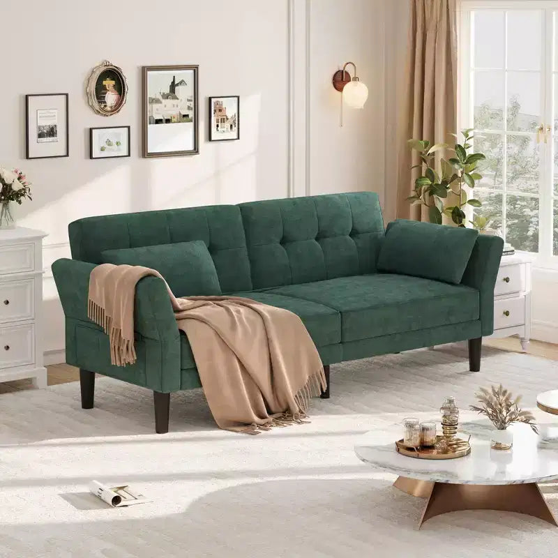 Canapé-lit futon convertible GustoWave 89 - Dossier et accoudoirs réglables pour salon, chambre ou appartement