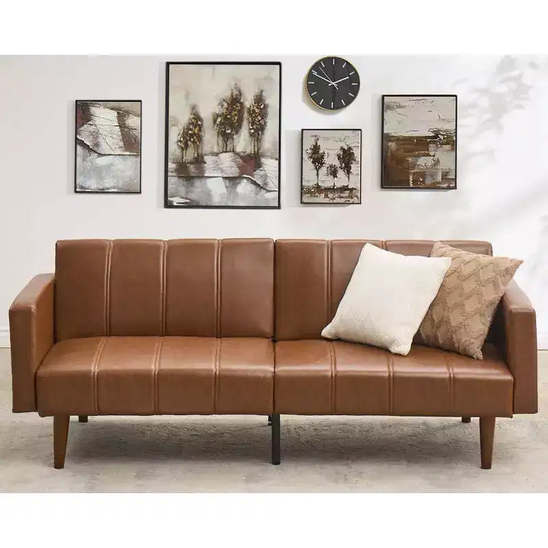 75 Divano letto futon, divano futon Mid-Century, divano letto convertibile in pelle PU con schienale regolabile, divanetto e tasche laterali per soggiorno