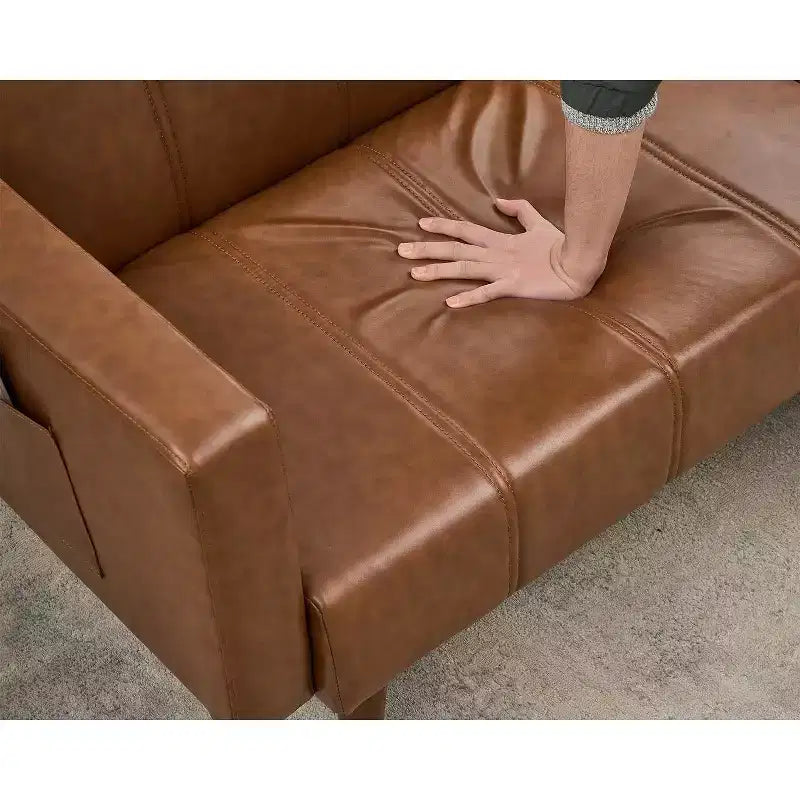 75 Divano letto futon, divano futon Mid-Century, divano letto convertibile in pelle PU con schienale regolabile, divanetto e tasche laterali per soggiorno