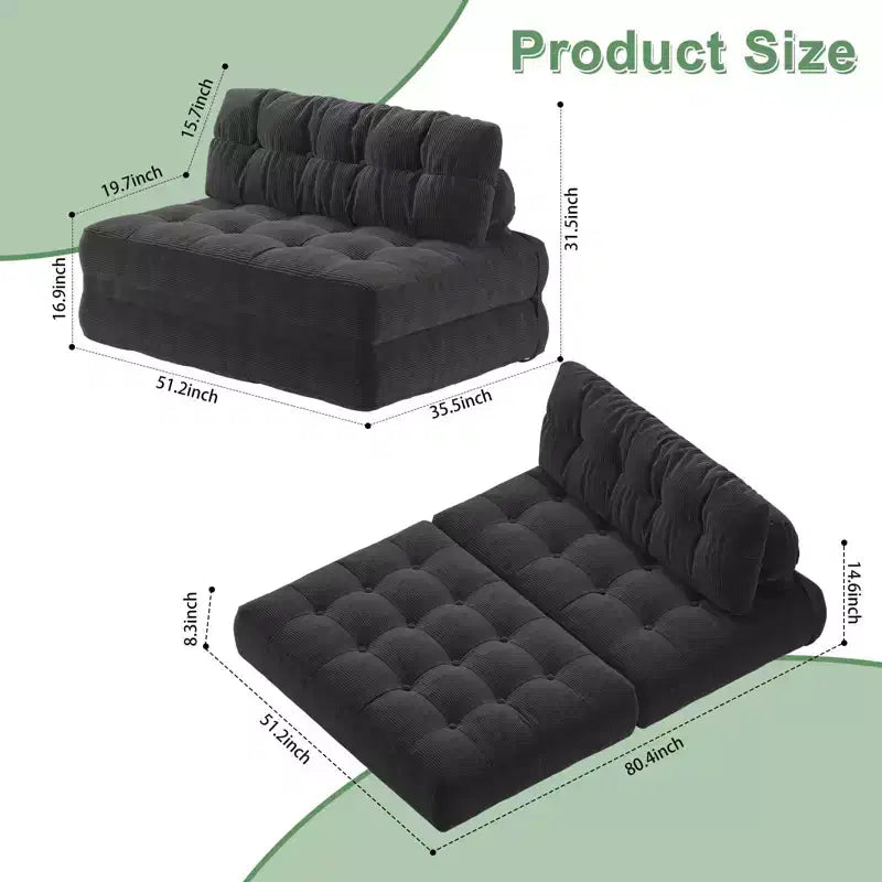 GustoWave Canapé-Lit Pliant 203 cm avec Oreiller, Futon Canapé-Lit, Matelas Pliable Support Dorsal, Canapé Portable Pliant, Velours Côtelé