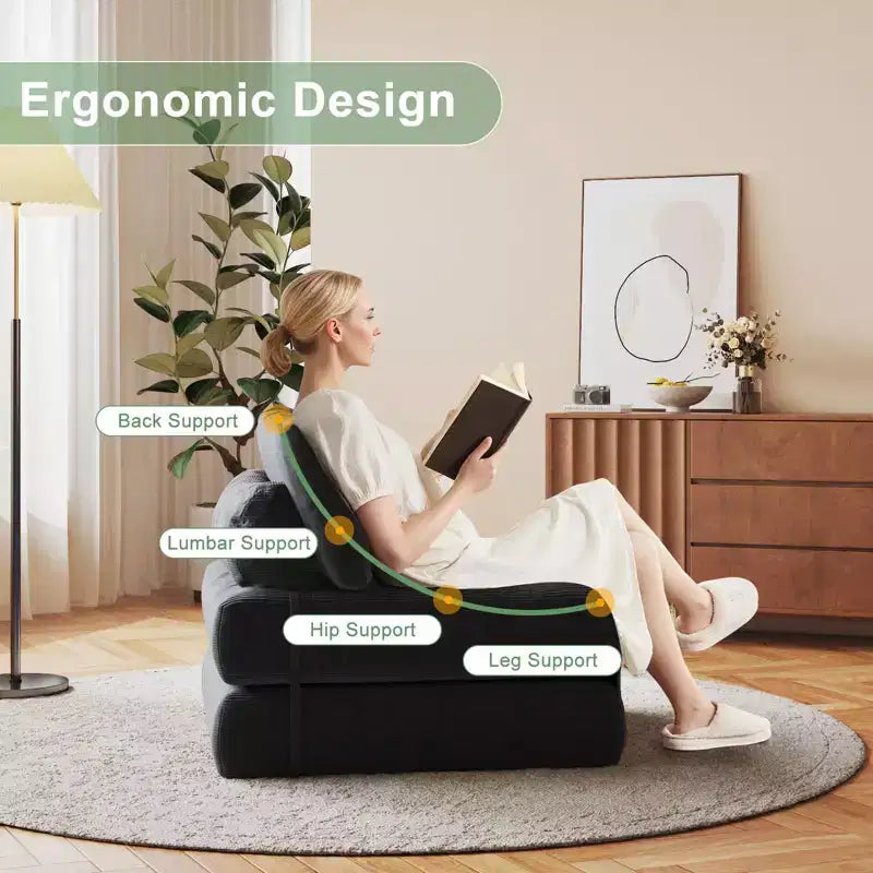 GustoWave Canapé-Lit Pliant 203 cm avec Oreiller, Futon Canapé-Lit, Matelas Pliable Support Dorsal, Canapé Portable Pliant, Velours Côtelé